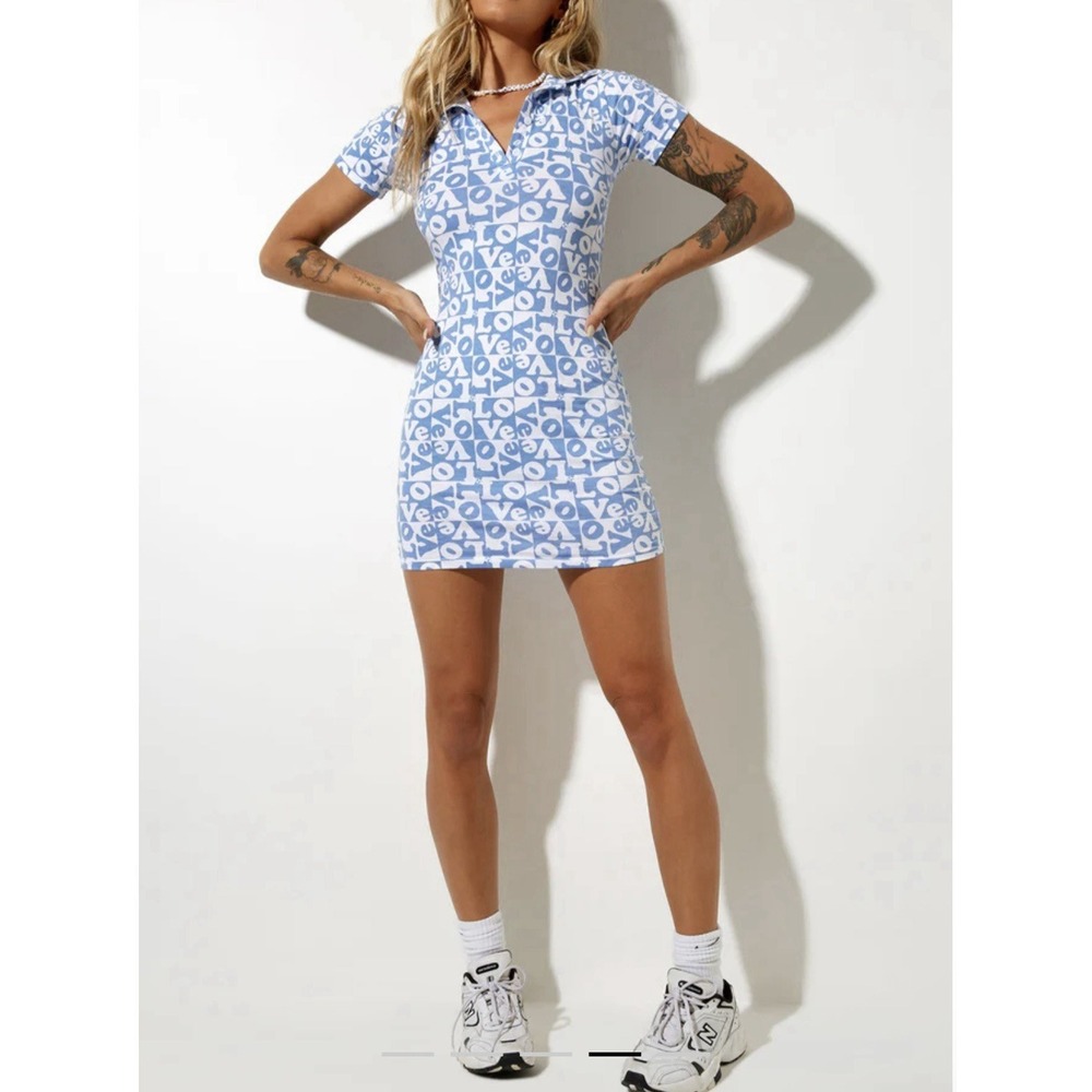 Motel Jeeves Mini Polo Dress Love Checker  Size XS Bodycon‎ Short Sleeves NWT